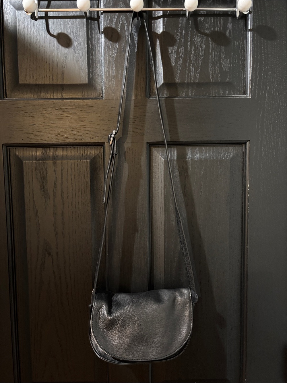 Women's Black Leather Crossbody Bag - Minimalist Everyday Style